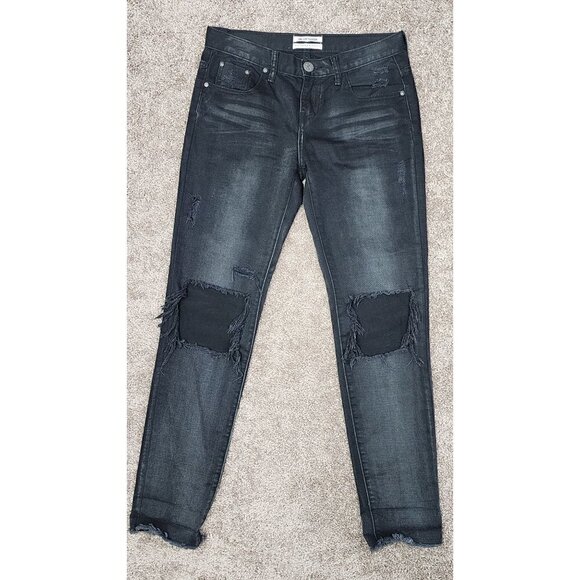 One X OneTeaspoon Free People Awesome Baggies Washed Black Destroyed Jeans 25 - Picture 2 of 9